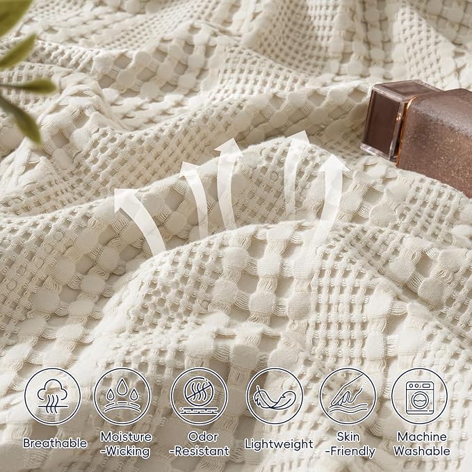 PHF Cooling Waffle Blanket King Size, Lightweight 60% Rayon from Bamboo & 40% - Image 5