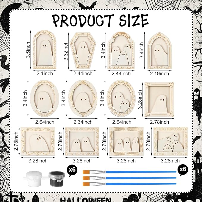 Simgoing 12 Set Wood Ghost DIY Frames Decorating Craft - Image 2