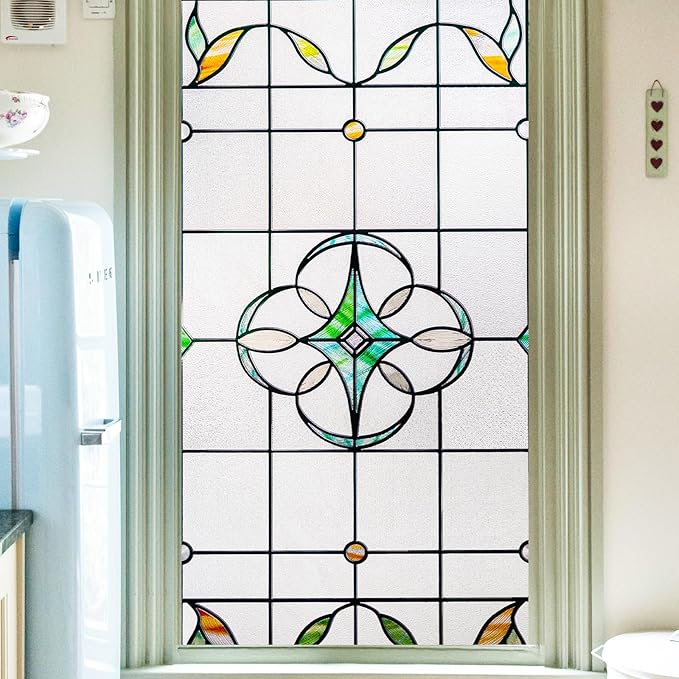 OHTMERU 3D Stained Glass Window Privacy Film, Heat Control UV Blocking Static by OHTMERU