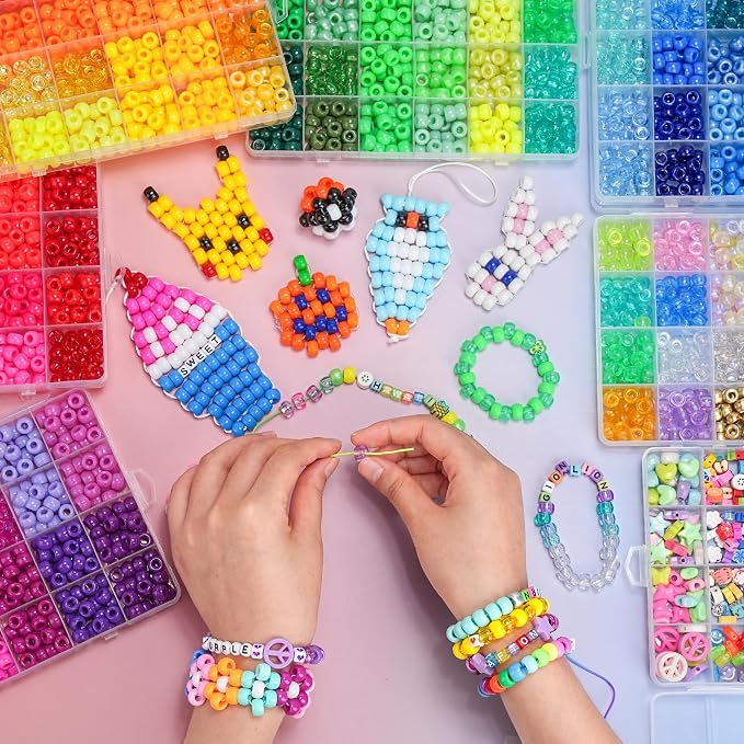 Gionlion 7 Boxes Pony Beads Bracelet Making Kit, 144 Colors 6x9mm Kandi Rave - Image 4