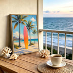 Pastel Gradient Surfboard Palm Tree Canvas Wall Art Print Tropical Summer Beach - Image 2