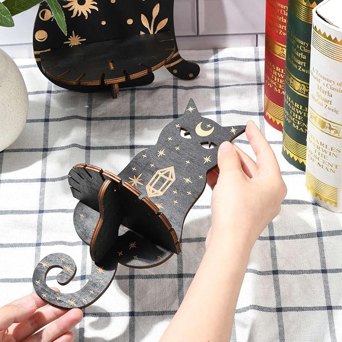 2 pcs 2 Styles Black Cat Theme Wooden Display Shelf Gothic Animal Floating - Image 4