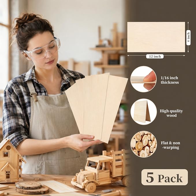 Balsa Wood Sheets, 5 Pack 12 x 4 x 1/16 Inch Unfinished Thin Wood Boards - Image 5