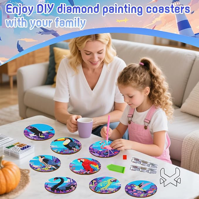 DOZEEZOP 8-Pack Diamond Art Coaster Kit - Image 6