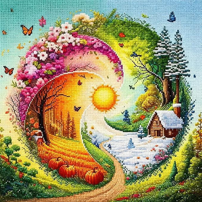 Zhenqing Four Seasons Yin Yang Stamped Cross Stitch Kit by ZhenqingHomeFlagship
