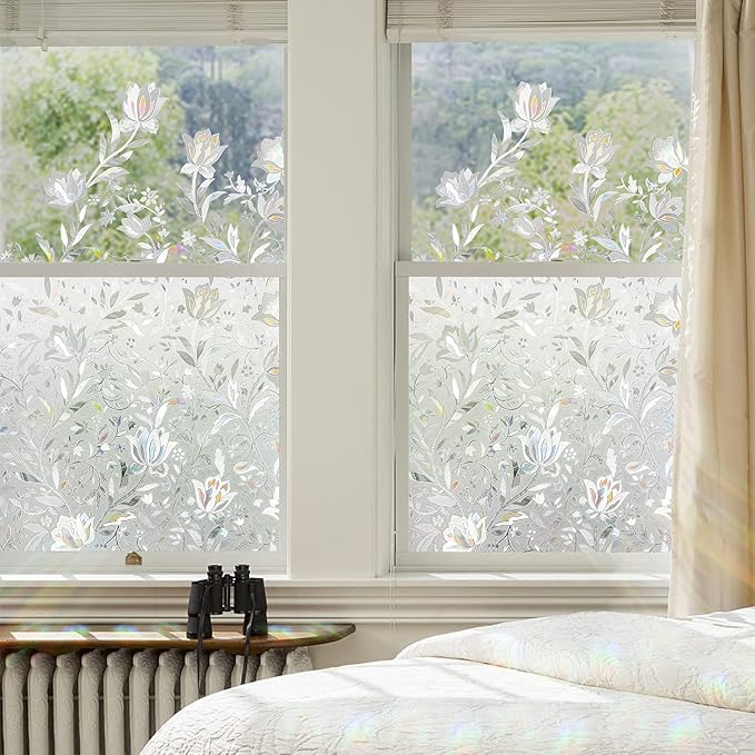rabbitgoo Window Privacy Film, Stained Glass Cling, Tulip 35.4" x 78.7" | - Image 2