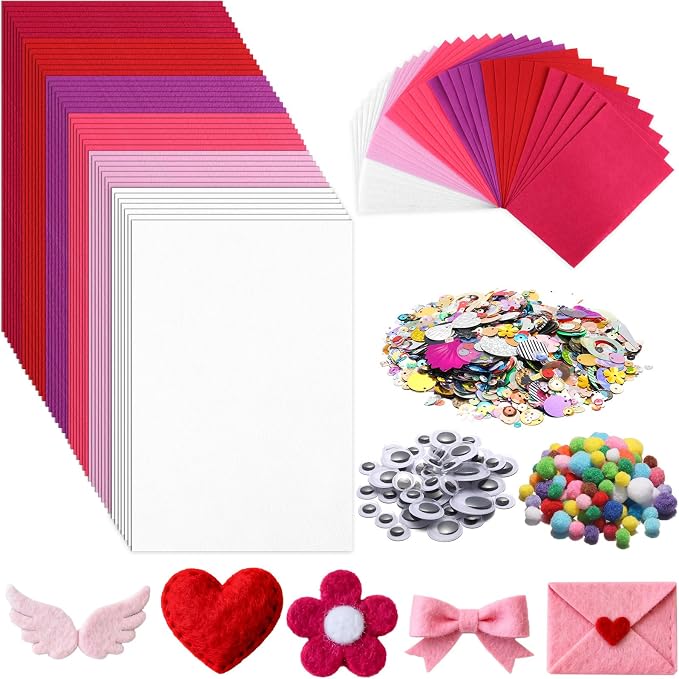 gisgfim 42Pcs Valentine's Day Pink-Purple Felt Fabric Sheet Craft Kit 8 x 12 by gisgfim