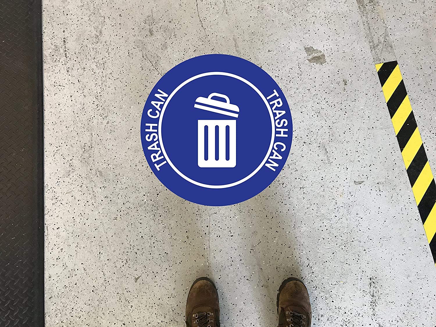 "Trash Can" Durable Laminated Vinyl Floor Sign- Sign by Graphical Warehouse- 5S Safety and Security Signage, Visual Communication Tool (16", Blue/White)