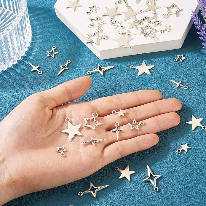 Tibetan Star Charms Silver Hollow Pentagram Pendants Metal Star Charms Hollow - Image 4