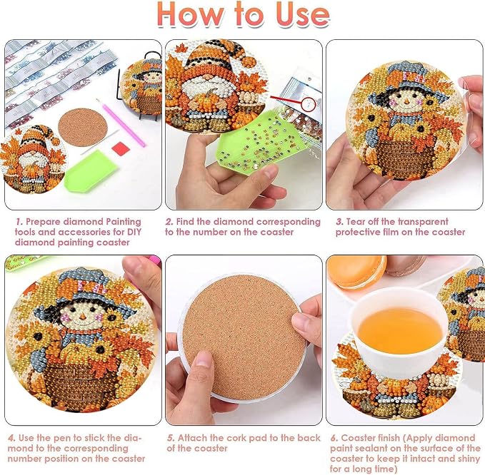ijbnhd 8 Pcs Diamond Art Coasters Kits Autumn | Diamond Painting Coasters Kit - Image 6
