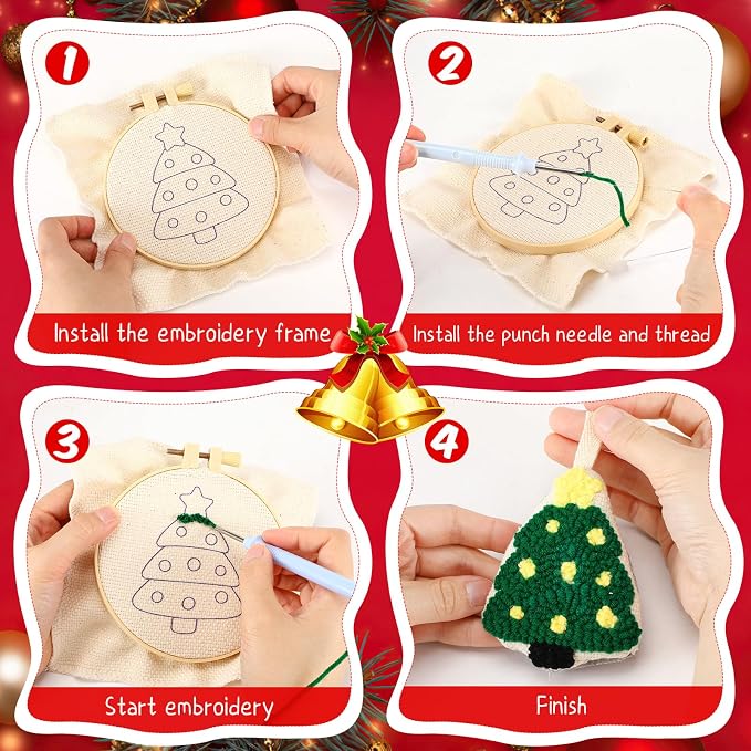 WinnerWhy 6 Pcs Christmas Punch Needle Kit Adults Beginner Keychain Accessories - Image 3