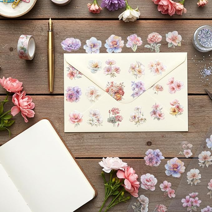 30 PCS Sparkly Flower Stickers Clear Glitter Floral Stickers Holographic PET - Image 5
