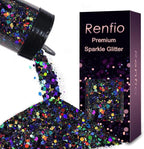 Renfio Holographic Glitter, 9.7oz/275g Laser Black Chunky Glitter by Renfio