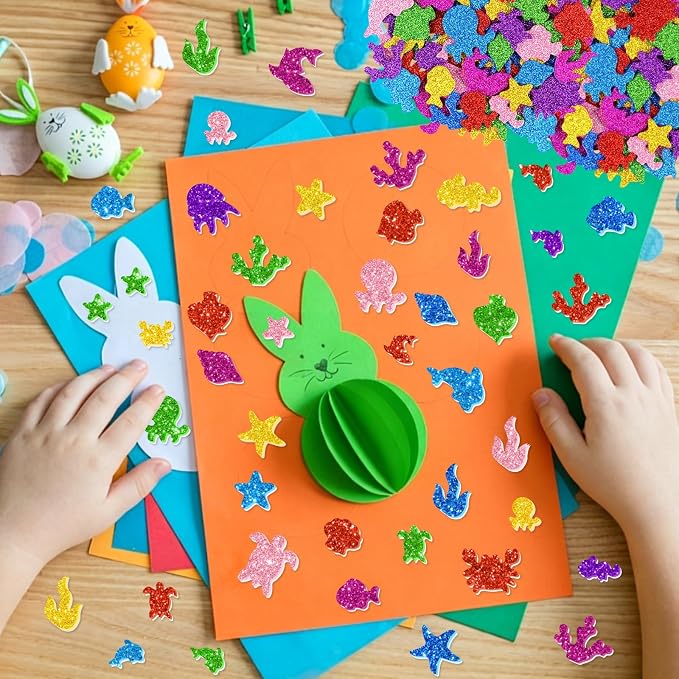 744PCS Glitter Foam Stickers, Colorful Sea Animal Stickers, Self-Adhesive Foam - Image 4