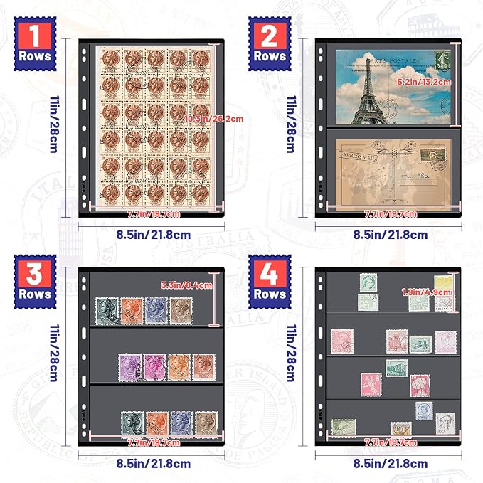 40 Sheet Stamp Pages for Stamp Album Binder 1/2/3/4 Pockets Collectors Postage - Image 2
