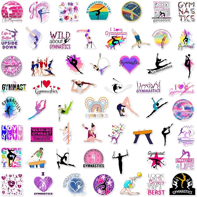50 Pcs Gymnastics Stickers for Girls, Cute Gymnast Sport Vinyl Decals, - Image 2