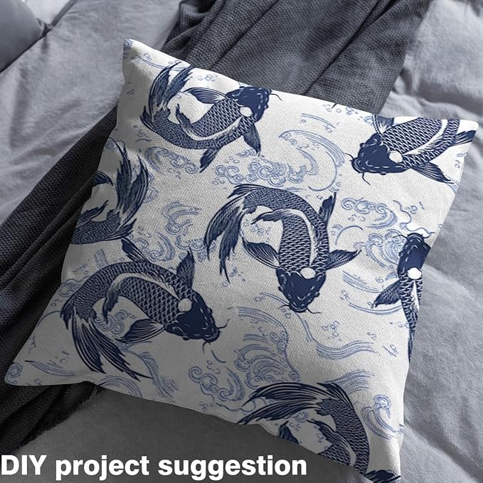 Feelyou Japanese Koi Upholstery Fabric by The Yard, Ocean Wave Hokusai - Image 4