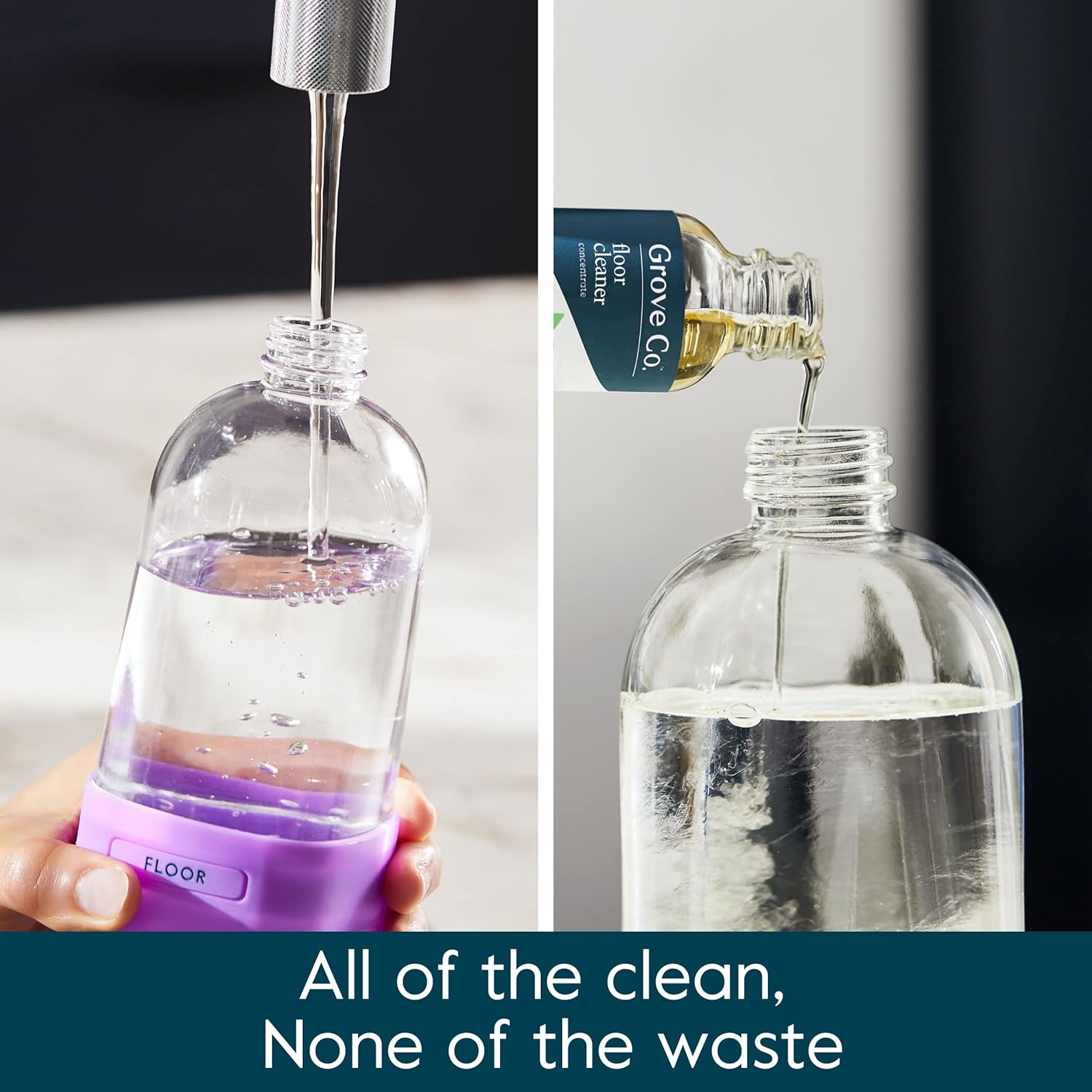 Grove Co. Floor Cleaner Refill Concentrate (2 x 1 Oz) + 1 x Durable Glass Spray Bottle (16 Oz) Plant-Based Cleaning Supplies Bundle, No Plastic Waste, 100% Natural Orange & Rosemary Scent