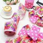 2 Rolls Spring Summer Pink Floral Wired Ribbon, 20 Yards White Dot and Colorful - Image 2