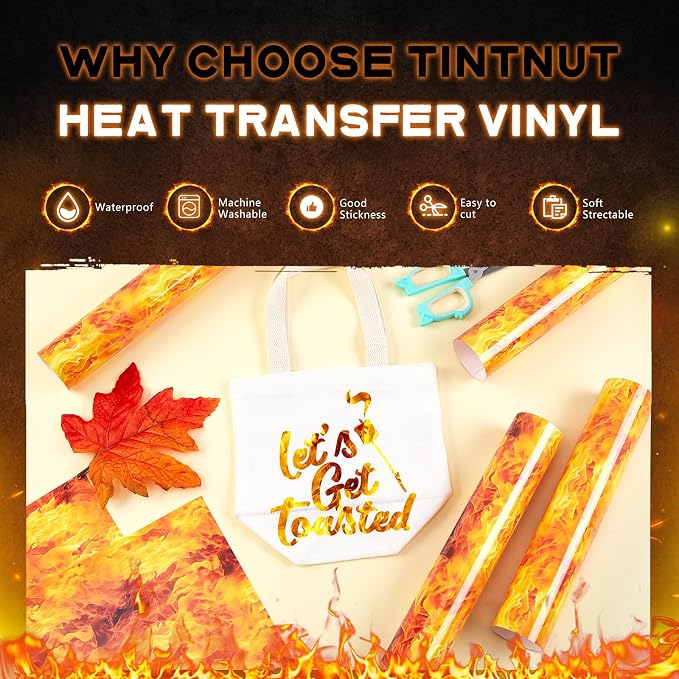 Tintnut Yellow Flame Heat Transfer Vinyl, stretch washable, suitable - Image 3