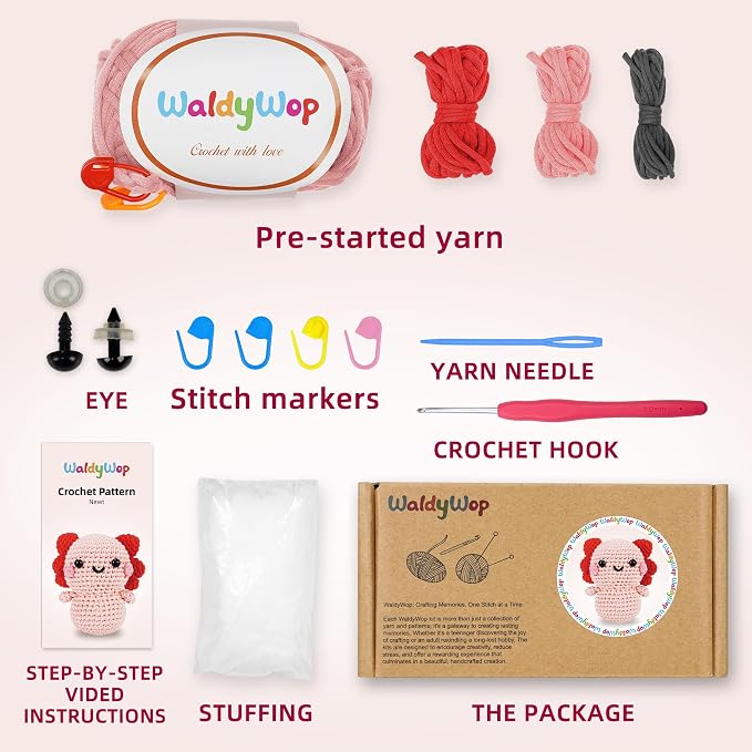 WaldyWop Crochet Kit for Beginners Adults, Wobbles Crochet Animal Kit, Complete - Image 2