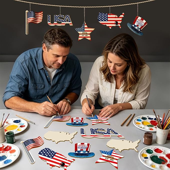 30Pcs Patriotic July of 4th Independence Day Unfinished Wooden Gift Ornaments - Image 5