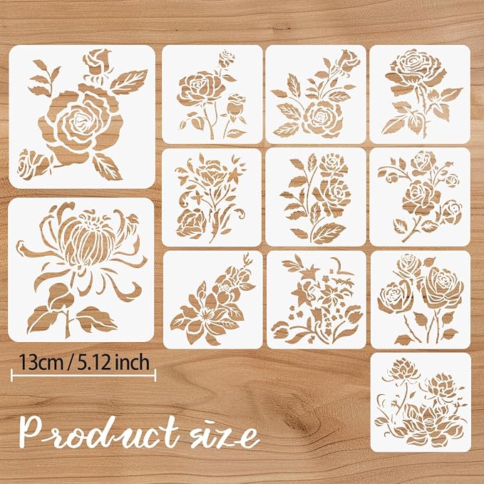 12 Pcs Large Flower Stencils for Painting, 5.12 X 5.12 Inch Flower Stencils for - Image 2