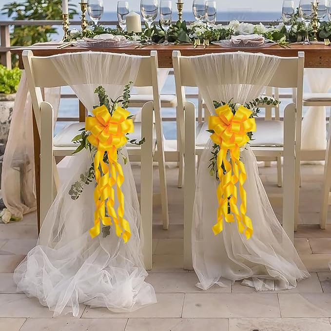 HUIHUANG Yellow Wired Ribbon 2.5 inch Yellow Satin Wire Edge Ribbon - Image 4
