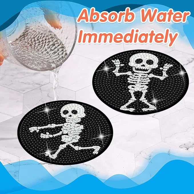 ijbnhd 8 PCS Skull Diamond Art Coasters 4X4inch | Skull Diamond Painting - Image 7