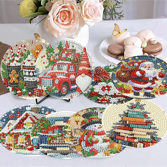 8 Pack Christmas Diamond Art Coasters, Diamond Painting Coasters Kits | - Image 5