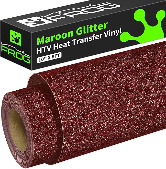 VINYL FROG Maroon Glitter HTV Vinyl Roll 10" x8ft Shimmer Iron on Vinyl | Wine by VINYLFROG