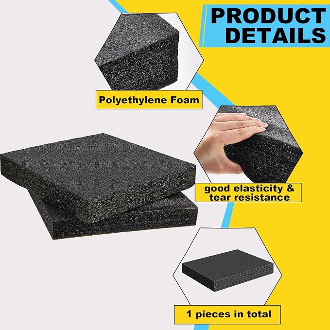Treela 1 Pcs Customizable Polyethylene Foam Sheets 16x12x2" Black Thick - Image 3