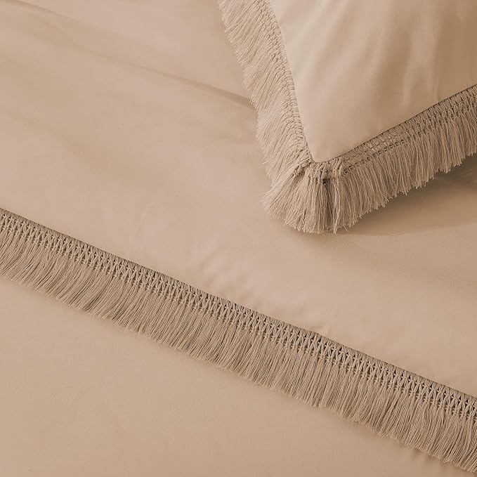 Andency Taupe Comforter Set Full Size, 3 Pieces Boho Tassel Lightweight Bedding - Image 7
