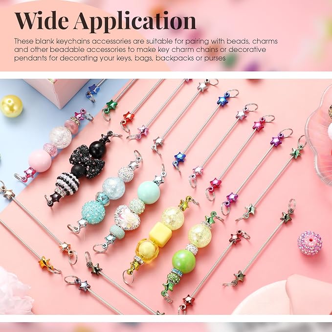 Tondiamo 24 Pcs Beadable Keychain Bars Bulk Blank DIY Metal Beaded Keychain - Image 6