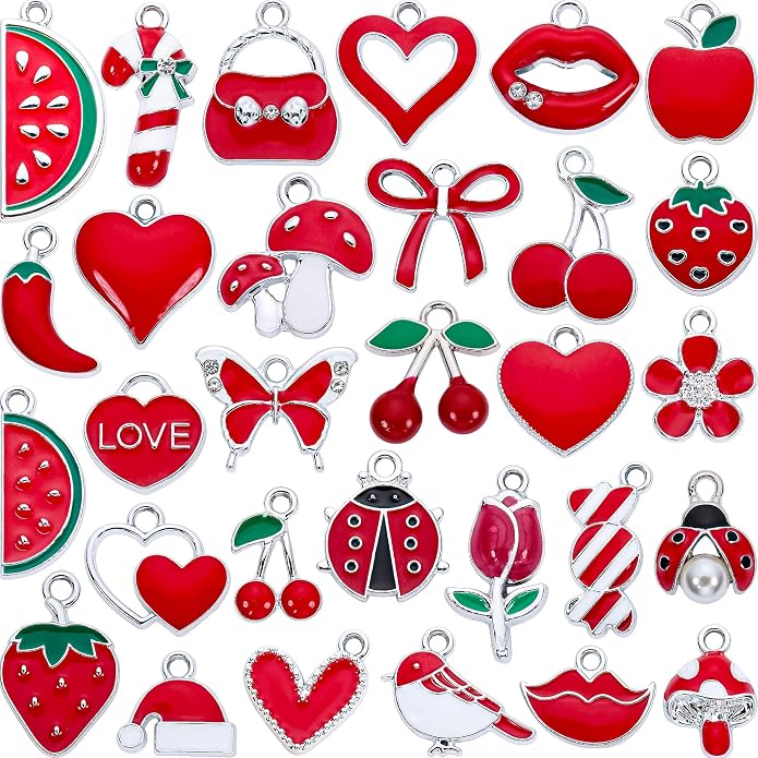 Silver-Tone Enamel Charms Set for DIY Jewelry Making by Anjulery