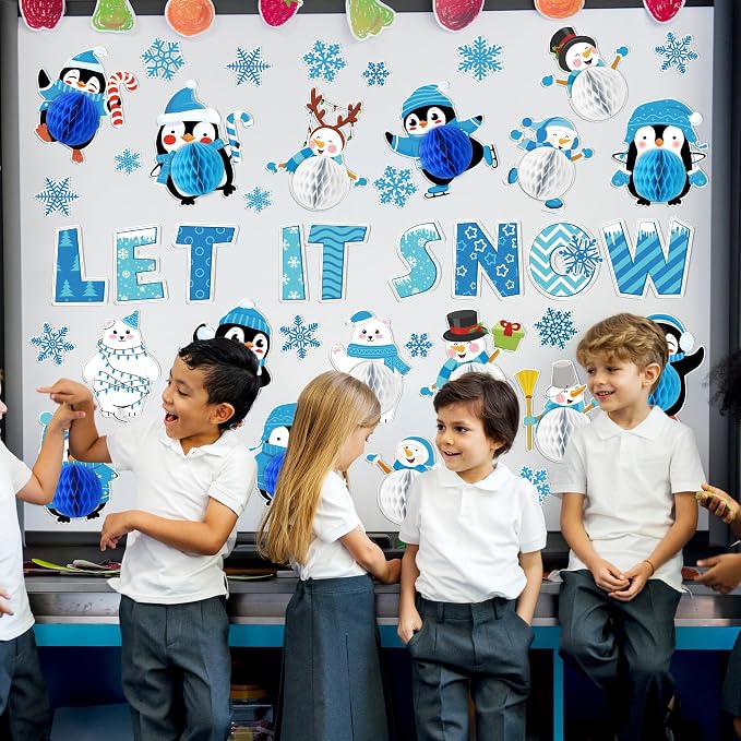 Naozinebi 53PCS 3D Winter Honeycomb Bulletin Board Snowflake Penguin Bulletin - Image 6
