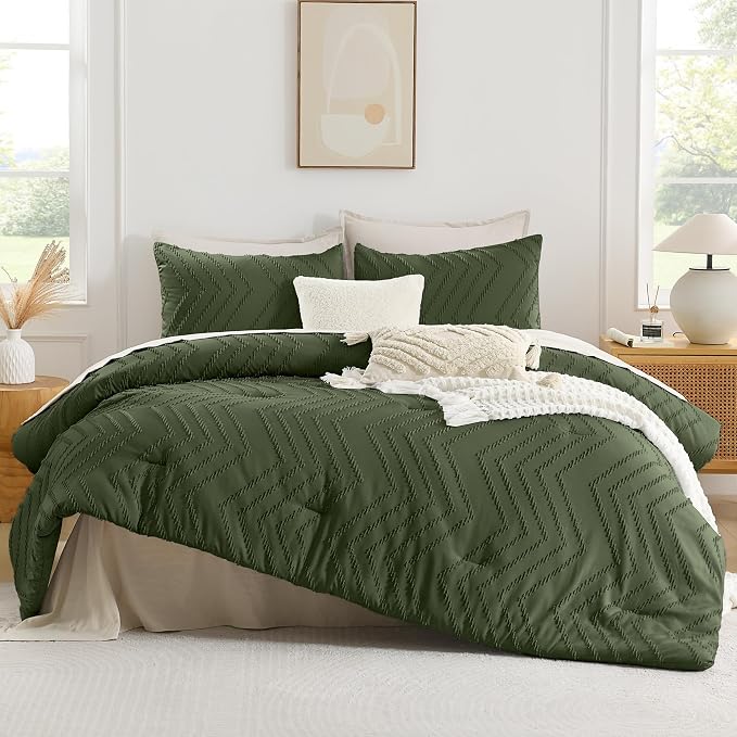 Andency Olive Green Oversized Queen Comforter Set, Boho Soft Warm Bedding - Image 2