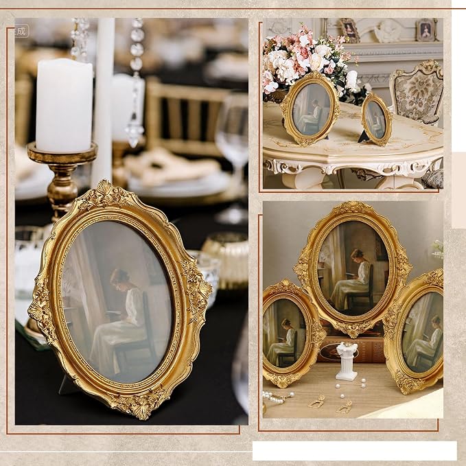 Wonderjune 3 Pcs Vintage Picture Frames Antique Set Baroque Ornate Gold Arched - Image 4