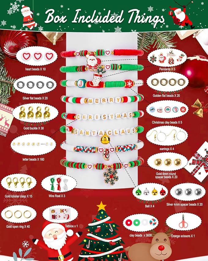 Goldwise Christmas Friendship Bracelet Kit-Christmas Clay Beads and White - Image 4