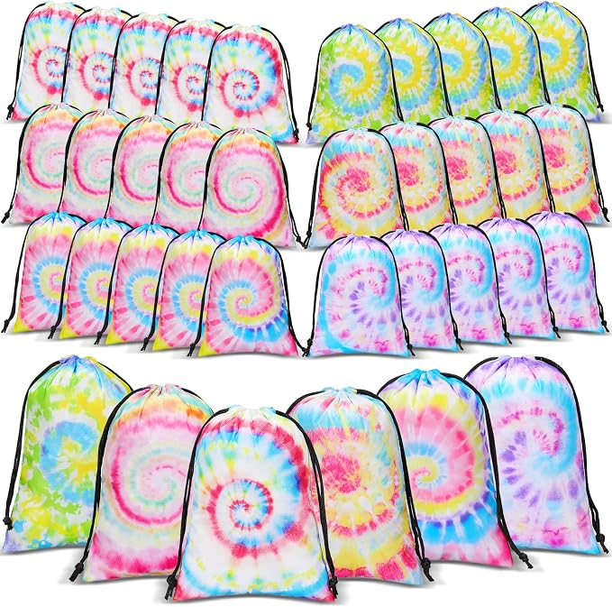Zhengmy Tie Dye Party Favor Bags 10 x 7 Inch Candy Goodies Treat Bags by Zhengmy