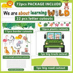 72PCS We Are Wild About Learning Bulletin Board Set Jungle Animals Truck - Image 4
