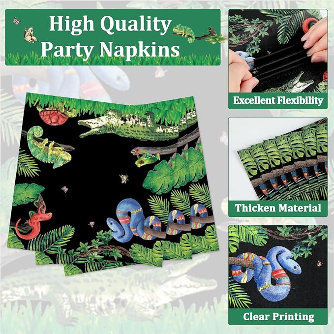 50 Guests Reptile Snake Party Plates and Napkins Party Supplies Jungle Swamp - Image 4