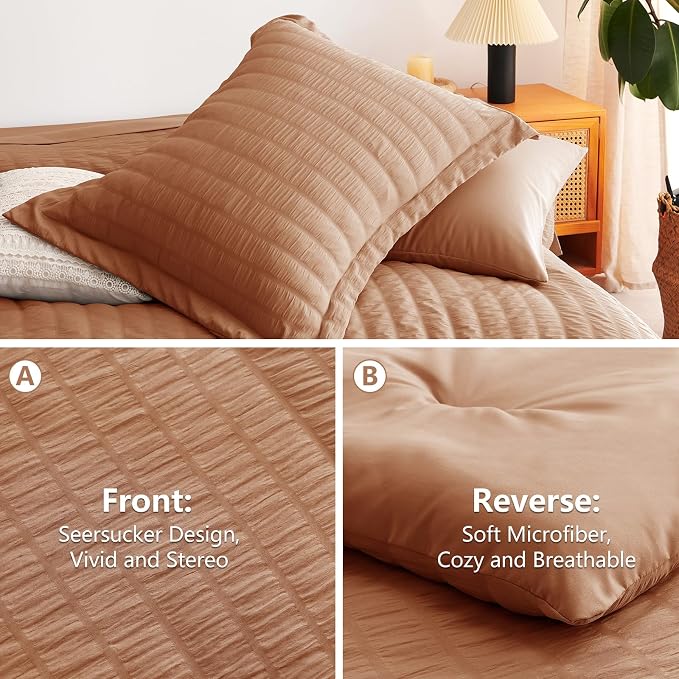 CozyLux King Size Comforter Set Pumpkin Seersucker 7 Pieces Bed in a Bag King - Image 4