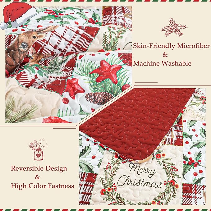 Exclusivo Mezcla Reversible Christmas Quilts Queen Size - Image 3
