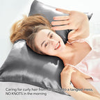 BEDELITE Satin Pillowcase with Zipper, Dark Grey King Size Pillow Cases Set of 2 - Image 4