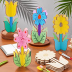 3D Wooden Flower Crafts to Paint, 4 Styles Flowers Ornaments - Image 3