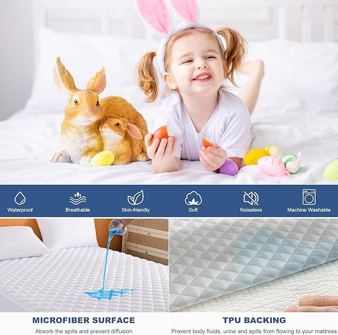 GRT Waterproof Mattress Pad Full, 100% Waterproof Quilted Fitted Mattress - Image 3
