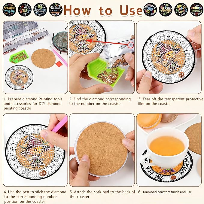 Gemozaic 8PCS Halloween Diamond Art Coasters Kit - Image 8