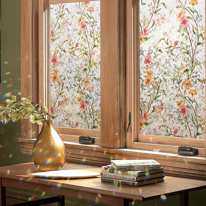 Kromapolis Window Privacy Film Floral Rainbow Decorative Stickers, 3D Static by Kromapolis