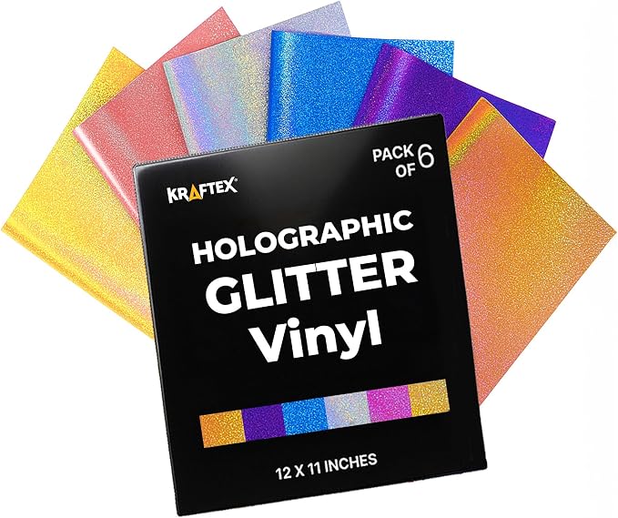 Permanent Glitter Vinyl for Cricut Sparkle Holographic Vinyl Adhesive Sheets by Kraftex